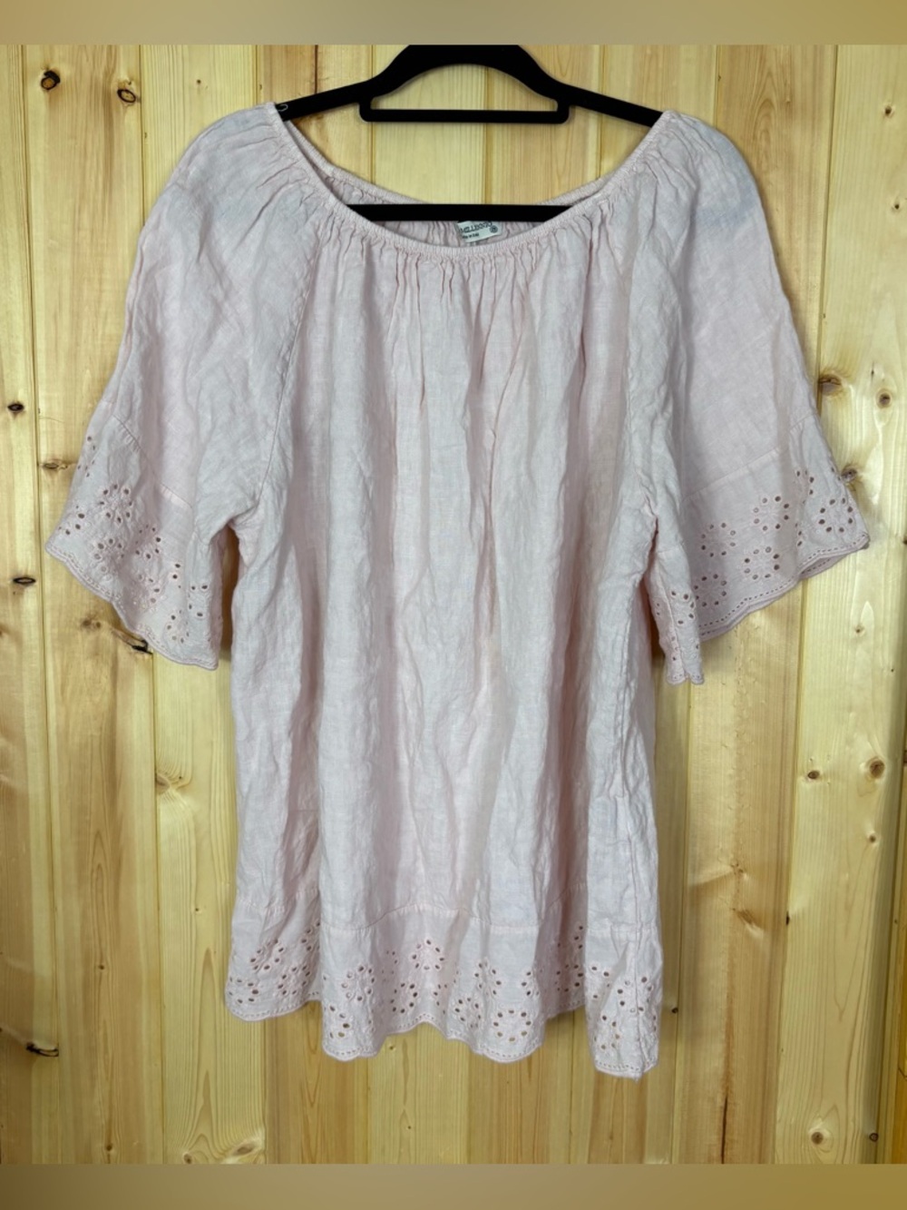 Terzo Millennio Italian Linen Tunic Top Pink Flowy Eyelet Sleeve Boho 2X natural